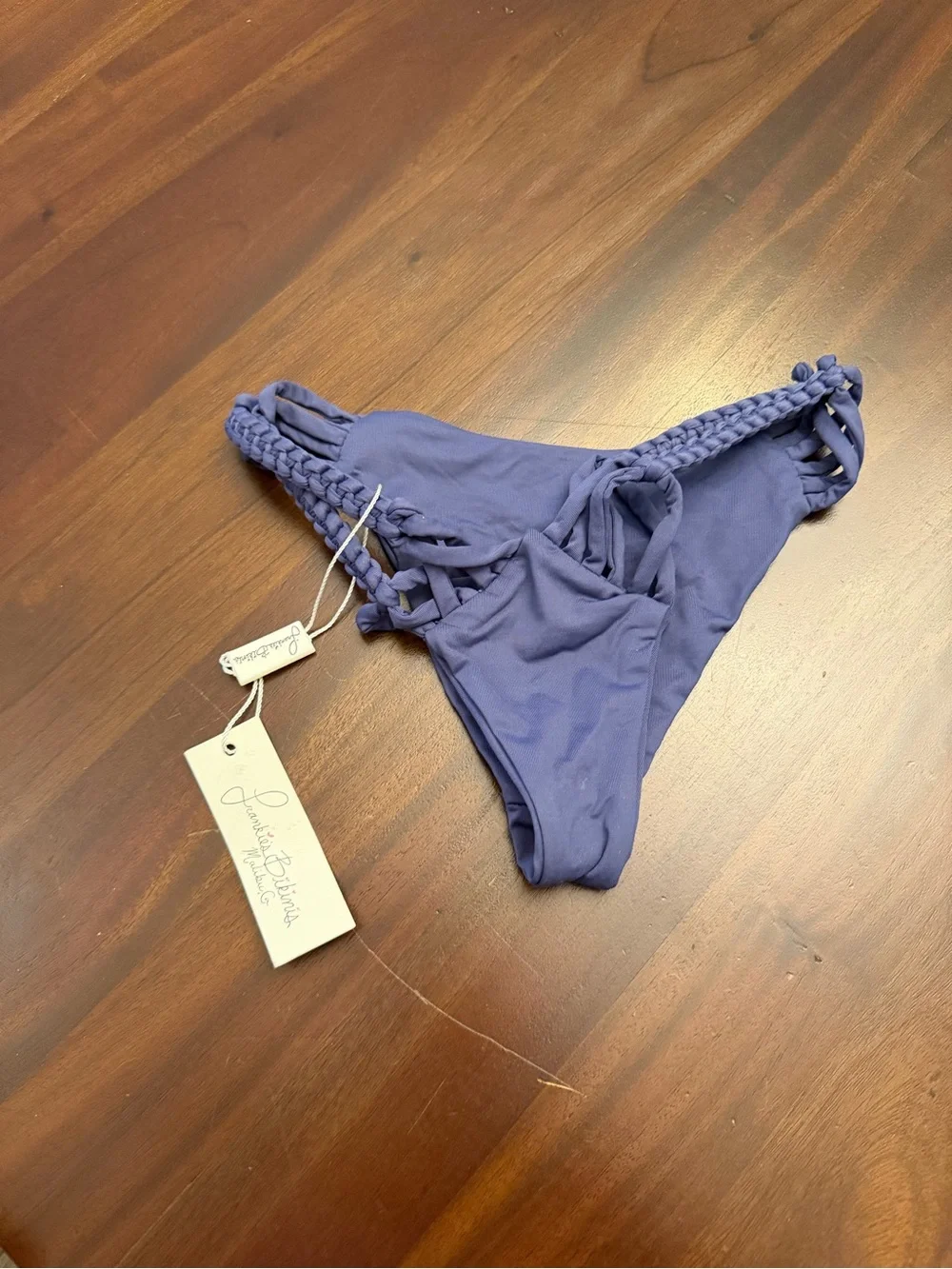 NWT FRANKIES BIKINIS Dove Satin Strappy Purple Bikini Bottom